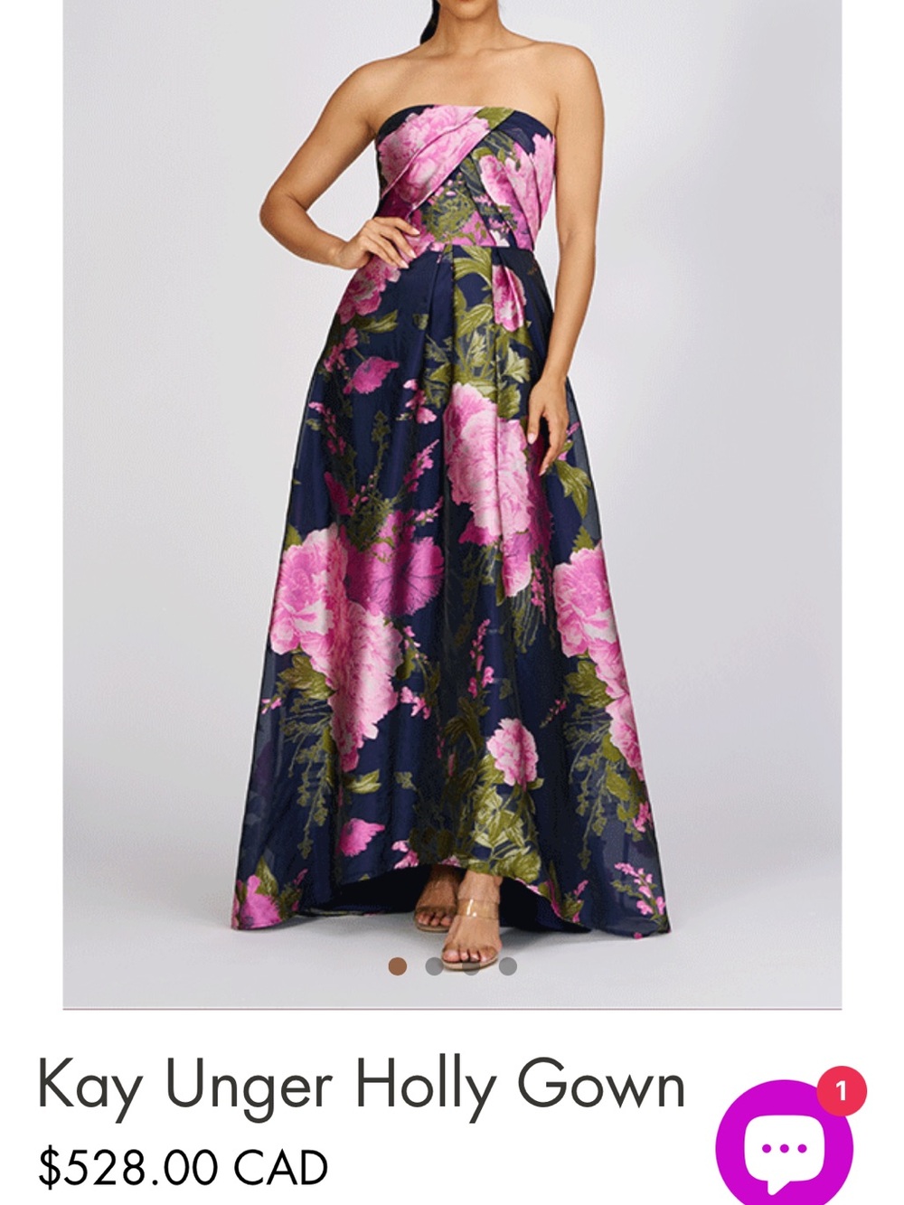 Kay Unger Navy Floral Strapless Maxi Dress with Pink Blooms